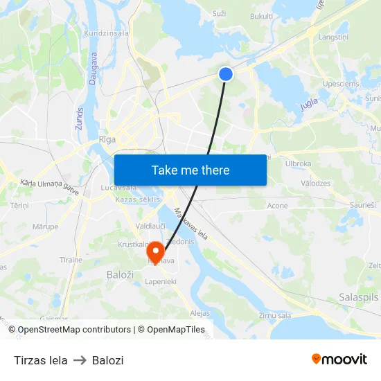 Tirzas Iela to Balozi map