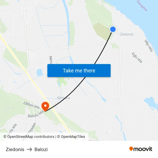 Ziedonis to Balozi map