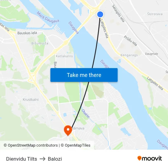 Dienvidu Tilts to Balozi map