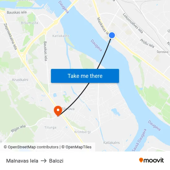 Malnavas Iela to Balozi map