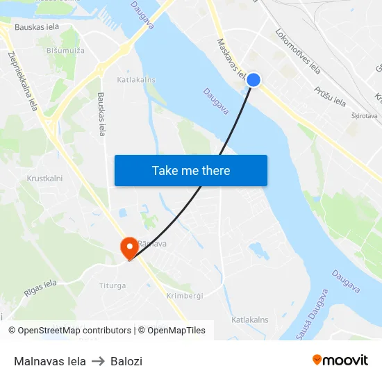 Malnavas Iela to Balozi map