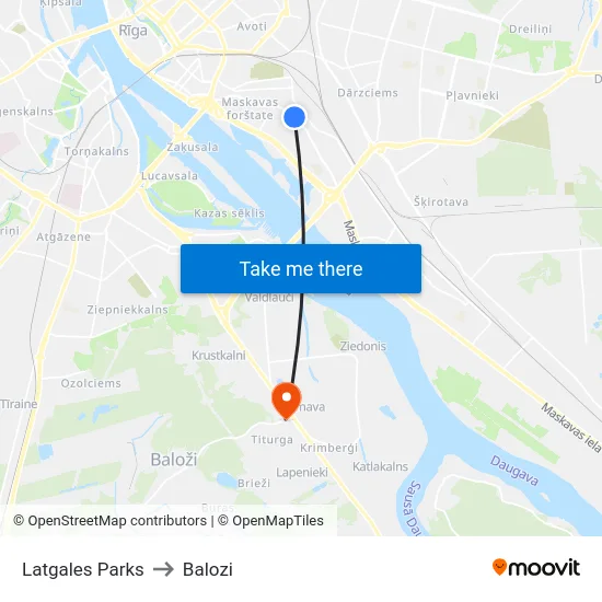 Latgales Parks to Balozi map