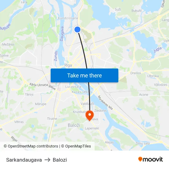 Sarkandaugava to Balozi map
