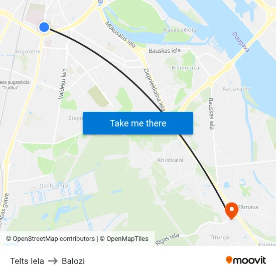 Telts Iela to Balozi map