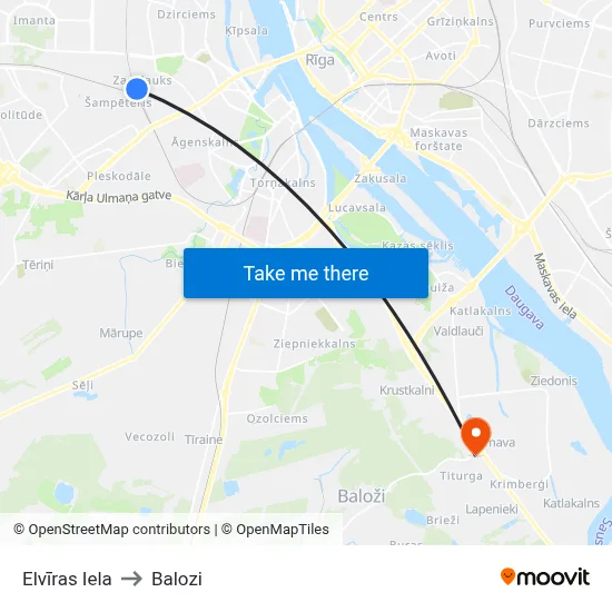 Elvīras Iela to Balozi map