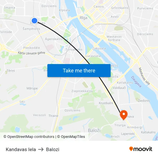 Kandavas Iela to Balozi map
