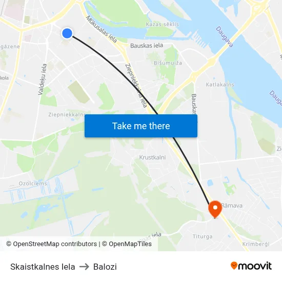 Skaistkalnes Iela to Balozi map
