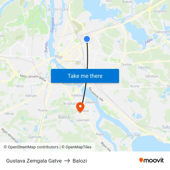 Gustava Zemgala Gatve to Balozi map