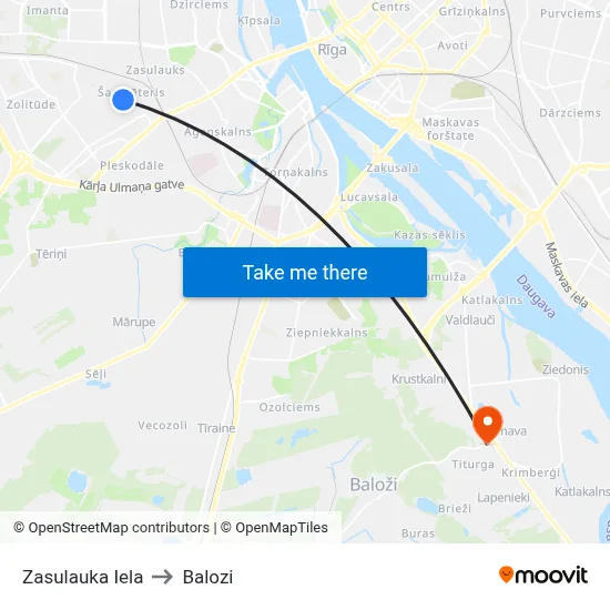 Zasulauka Iela to Balozi map