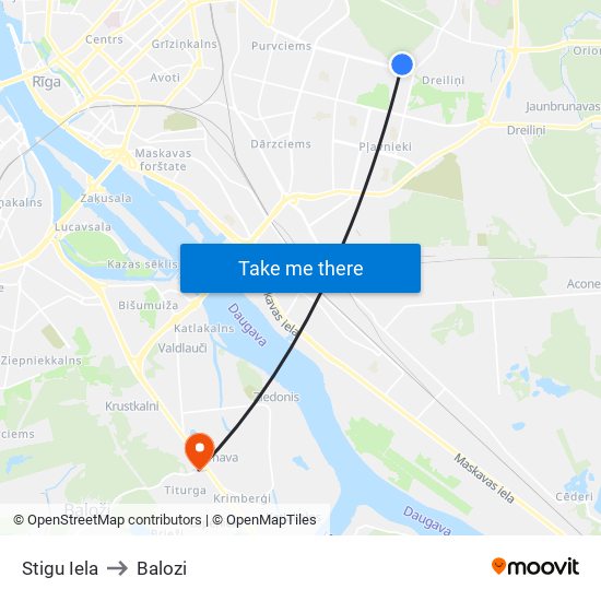 Stigu Iela to Balozi map