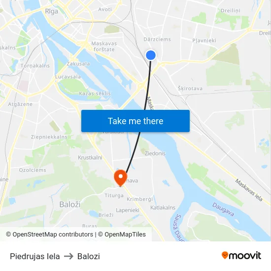 Piedrujas Iela to Balozi map