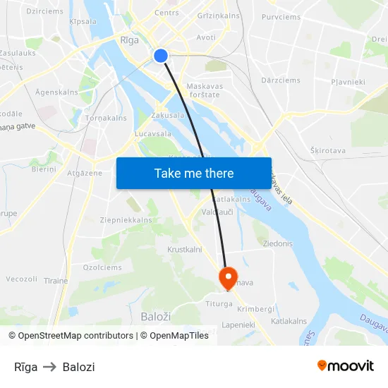 Rīga to Balozi map