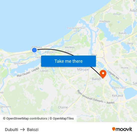 Dubulti to Balozi map