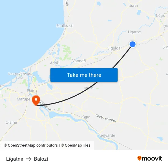 Līgatne to Balozi map