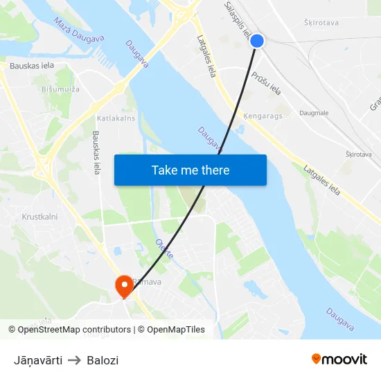 Jāņavārti to Balozi map
