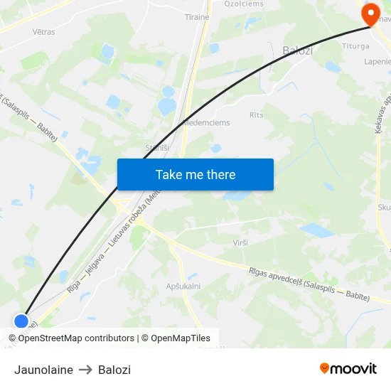 Jaunolaine to Balozi map