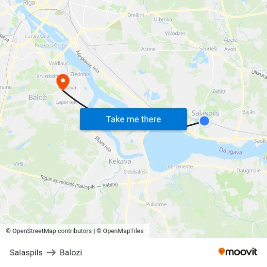 Salaspils to Balozi map