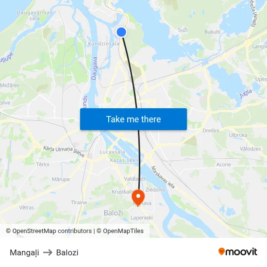 Mangaļi to Balozi map