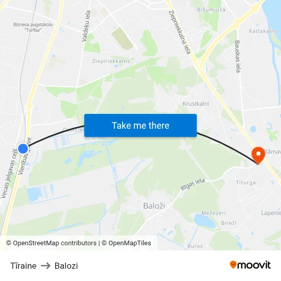 Tīraine to Balozi map