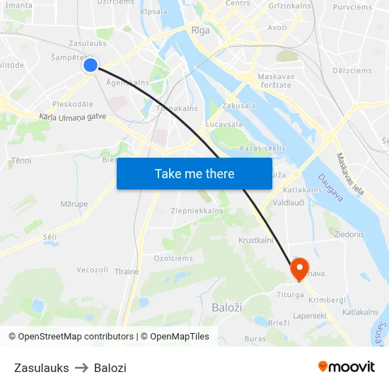 Zasulauks to Balozi map