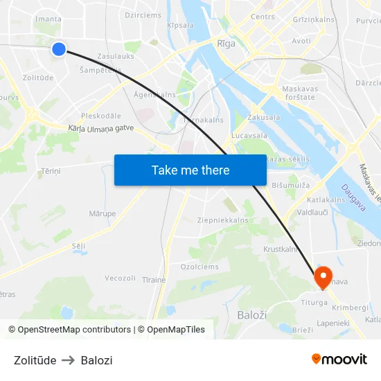 Zolitūde to Balozi map