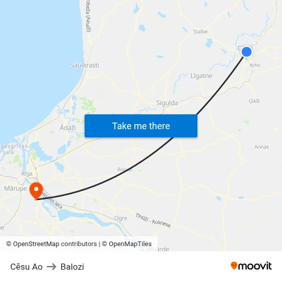 Cēsu Ao to Balozi map