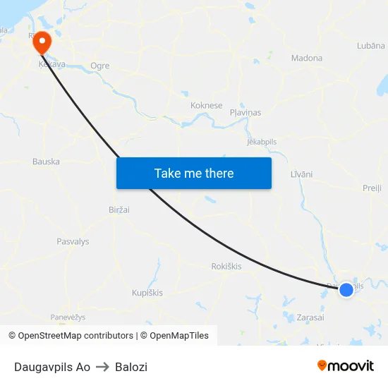 Daugavpils Ao to Balozi map