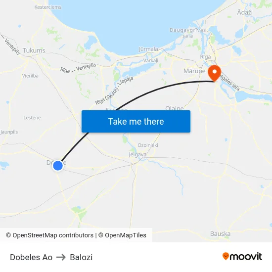 Dobeles Ao to Balozi map
