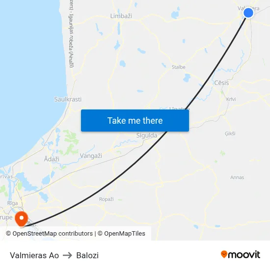 Valmieras Ao to Balozi map