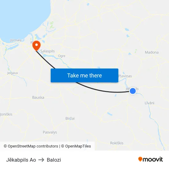 Jēkabpils Ao to Balozi map