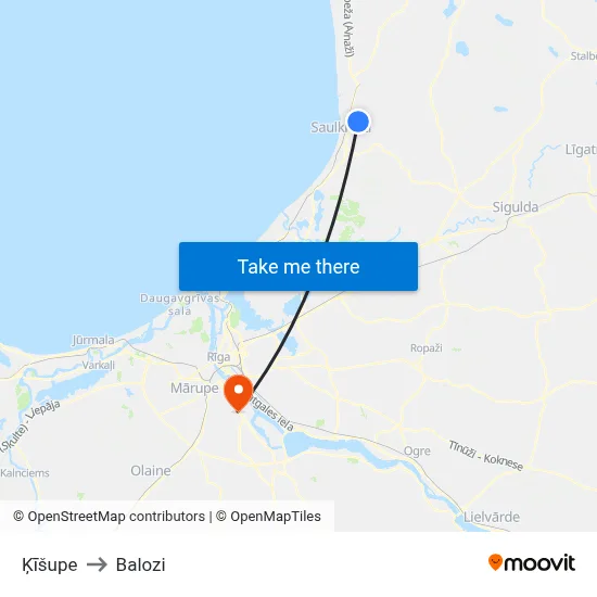 Ķīšupe to Balozi map