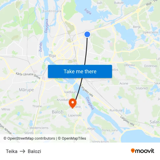 Teika to Balozi map