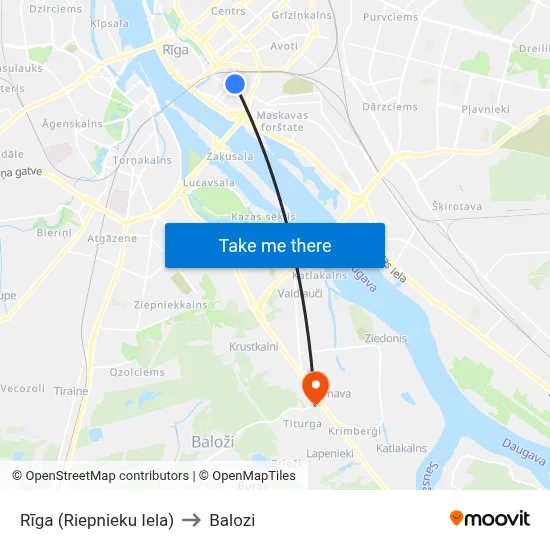 Rīga (Riepnieku Iela) to Balozi map