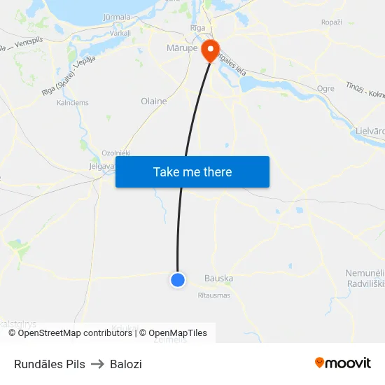 Rundāles Pils to Balozi map