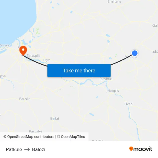 Patkule to Balozi map
