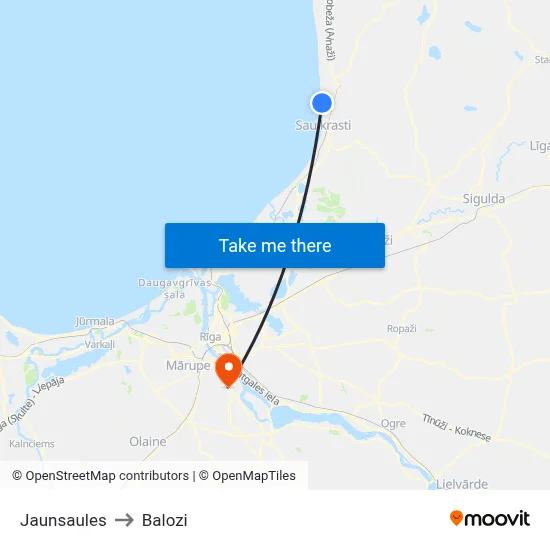 Jaunsaules to Balozi map