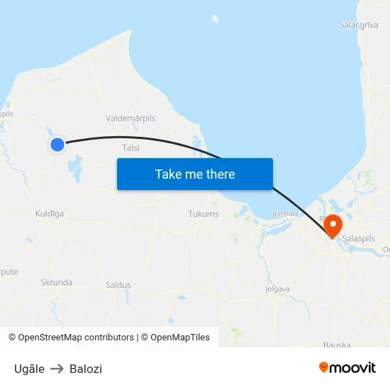 Ugāle to Balozi map
