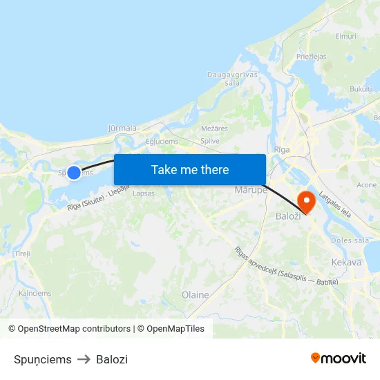 Spuņciems to Balozi map