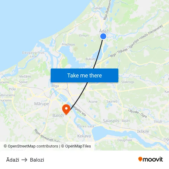 Ādaži to Balozi map