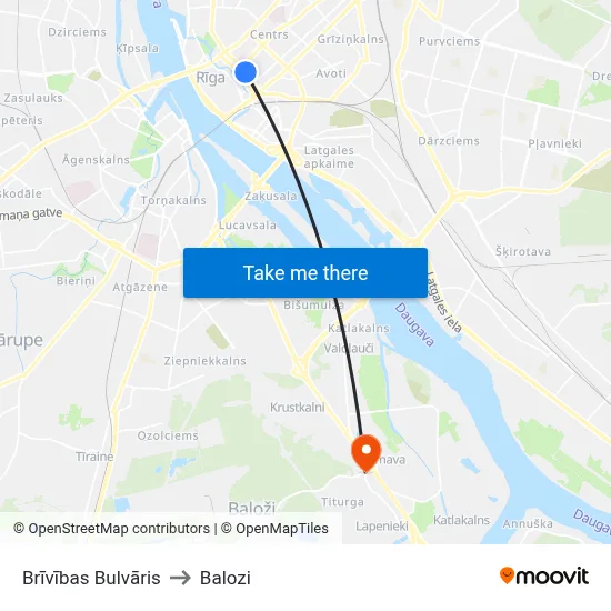 Brīvības Bulvāris to Balozi map