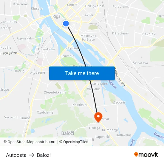 Autoosta to Balozi map