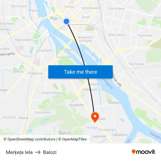 Merķeļa Iela to Balozi map