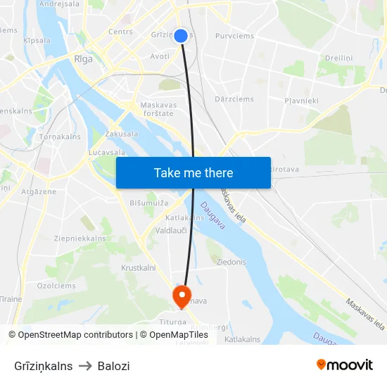 Grīziņkalns to Balozi map