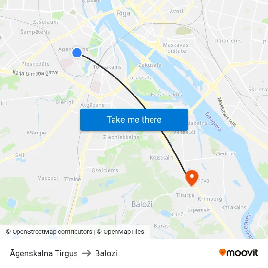 Āgenskalna Tirgus to Balozi map