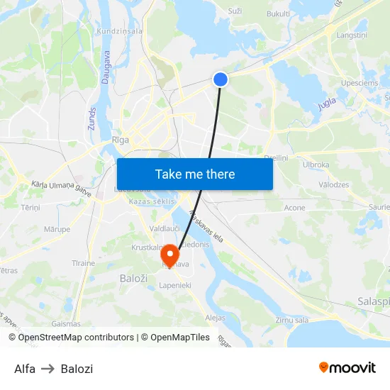 Alfa to Balozi map