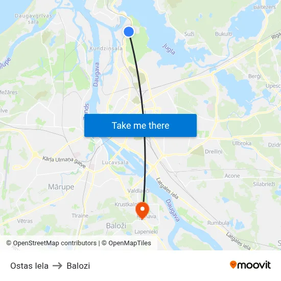 Ostas Iela to Balozi map