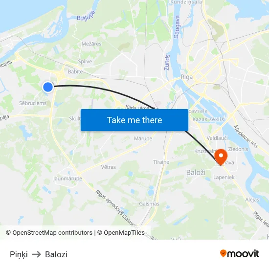 Piņķi to Balozi map
