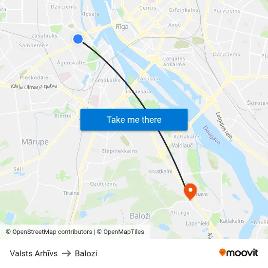 Valsts Arhīvs to Balozi map