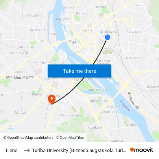 Lienes Iela to Turiba University (Biznesa augstskola Turība | Turiba University) map