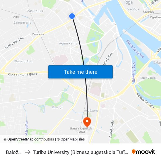 Baložu Iela to Turiba University (Biznesa augstskola Turība | Turiba University) map